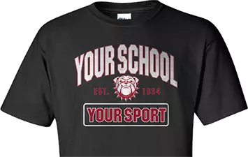 black shirt with red and white logo